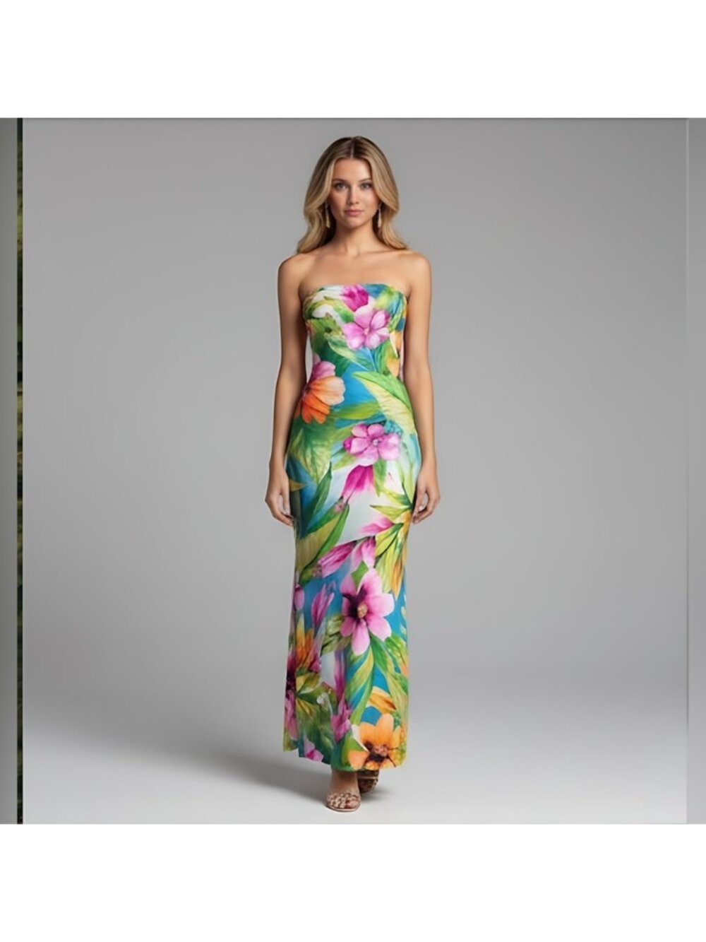 Strapless Floral Print Dress